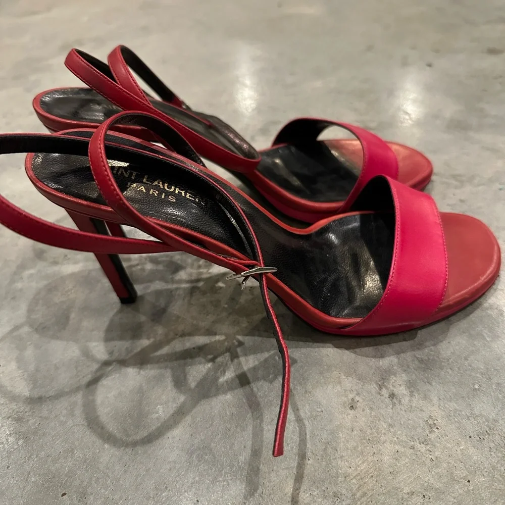 Saint Laurent Red Pink Strappy Sandals - Picture 5 of 13